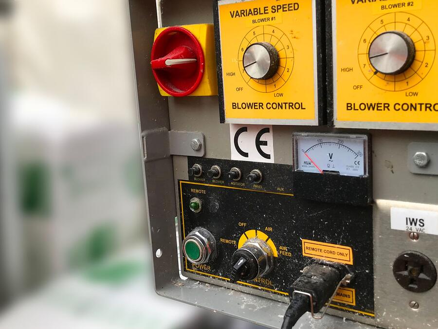 An industrial control panel in a building mechanical room